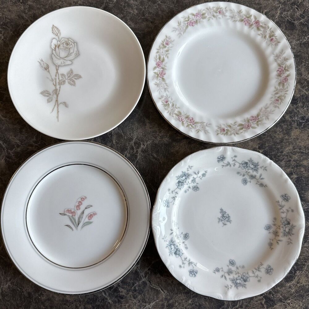 Lot Of 4 Floral Dessert Plates, Bread Plates for Tea Party Vintage Mismatched‎